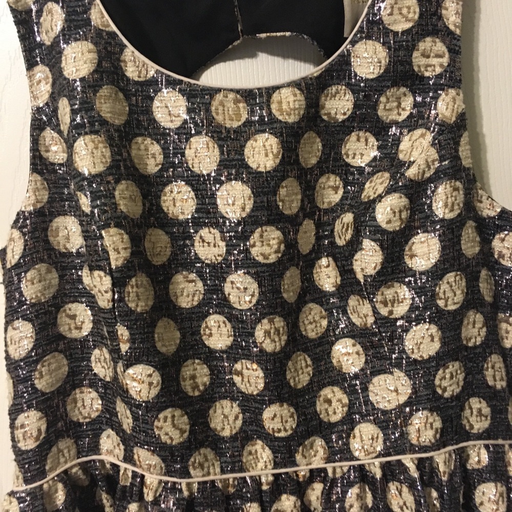 ModCloth polka dot black metallic gold dress sz L - Picture 4 of 7